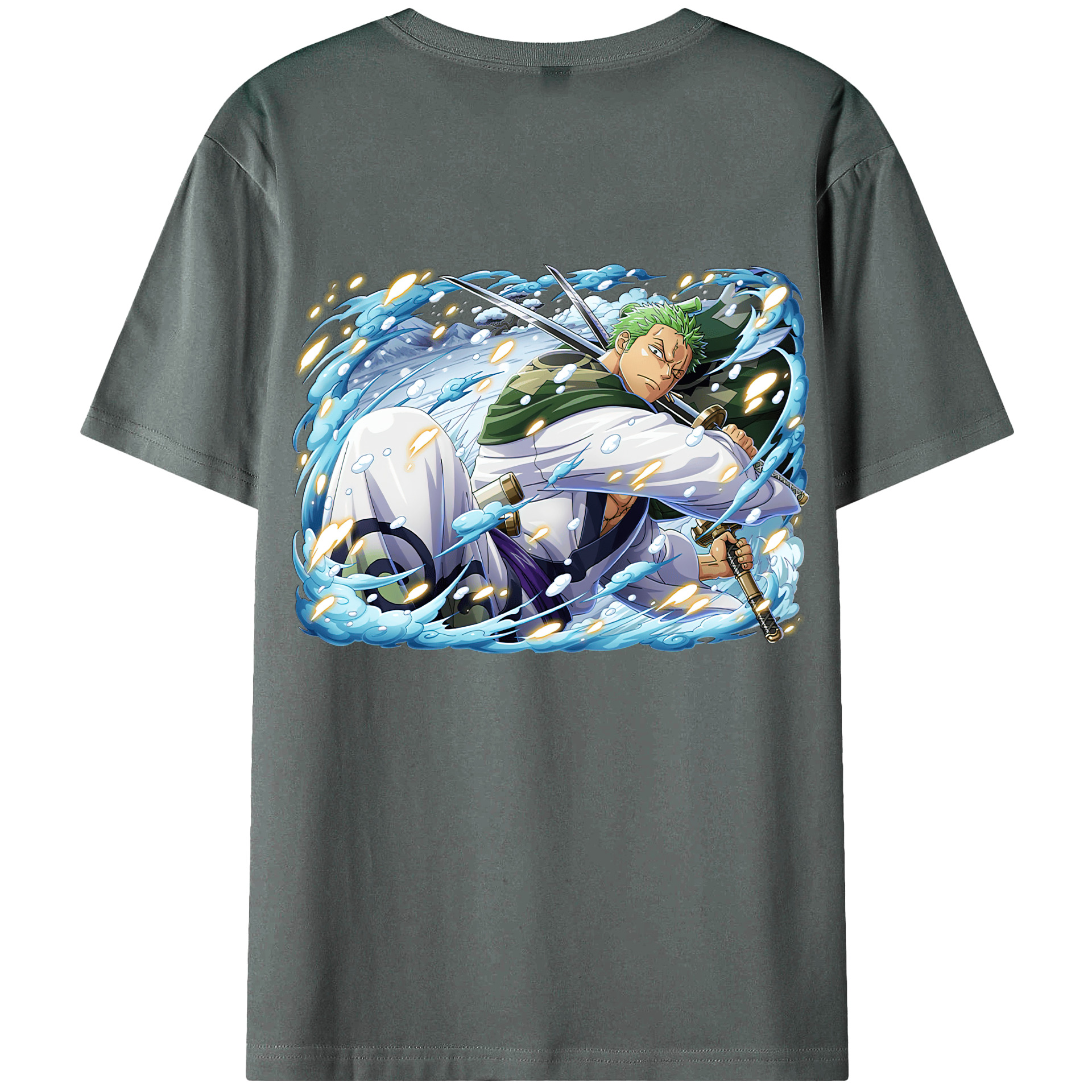ワンピース ロロノア・ゾロ ONE PIECE Roronoa Zoro 綿100％ メンズ半袖Tシャツ（バックプリント） 通気性